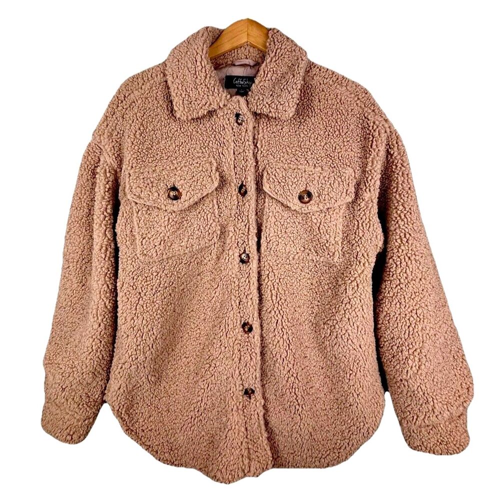 NWOT Women’s Size L Coastal Cottage Cozy Brown Teddy Collar Jacket CoffeeShop